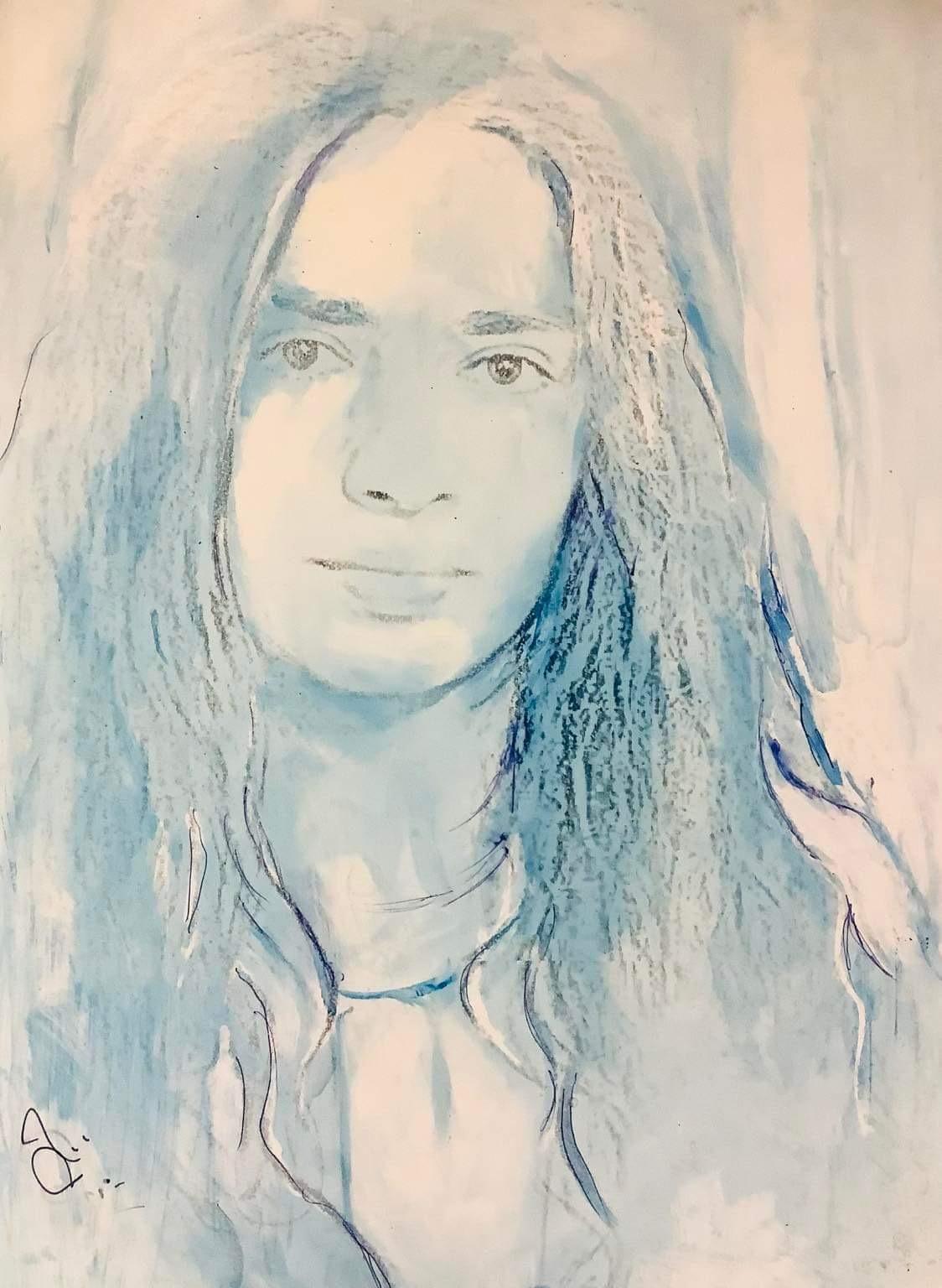 Portrait bleu de parme ceriset realise par l artiste peintre pierro laroche art
